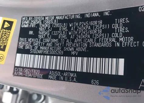 2014 Toyota Highlander Le from USA, damaged, VIN 5TDZARFH9ES005269